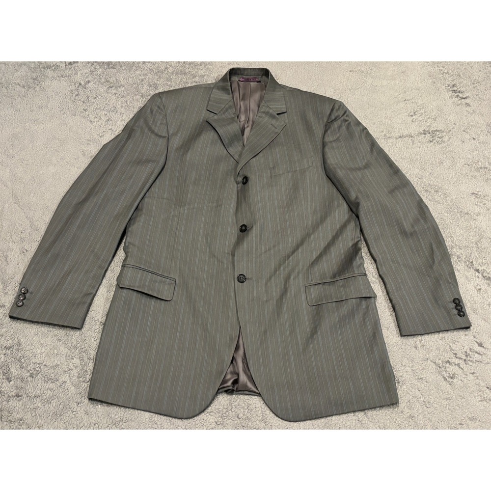 Earvin Magic Johnson Blazer Jacket Mens 54L Gray Striped Super 130's Wool
